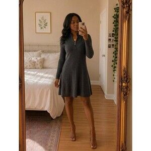 Vintage Byer Too California Acrylic Knit Sweater Dress Gray Size M Preppy